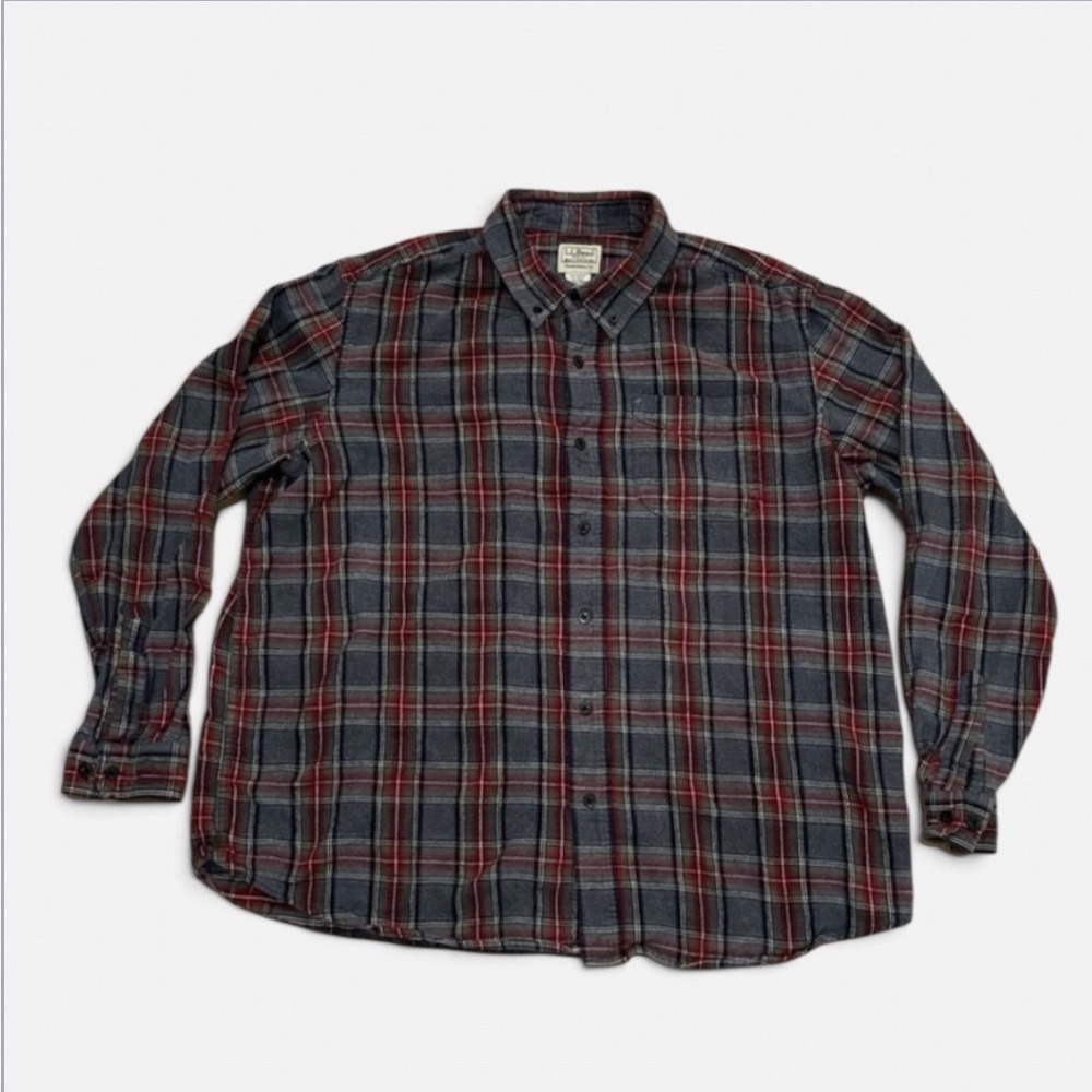 LL BEAN Mens Cabincore Lumberjack XL Gray Plaid Long Sleeve Flannel Shirt